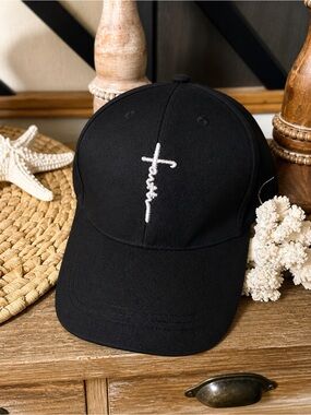 Black Faith Cross Hat | Adjustable Baseball Cap | Minimalist Streetwear